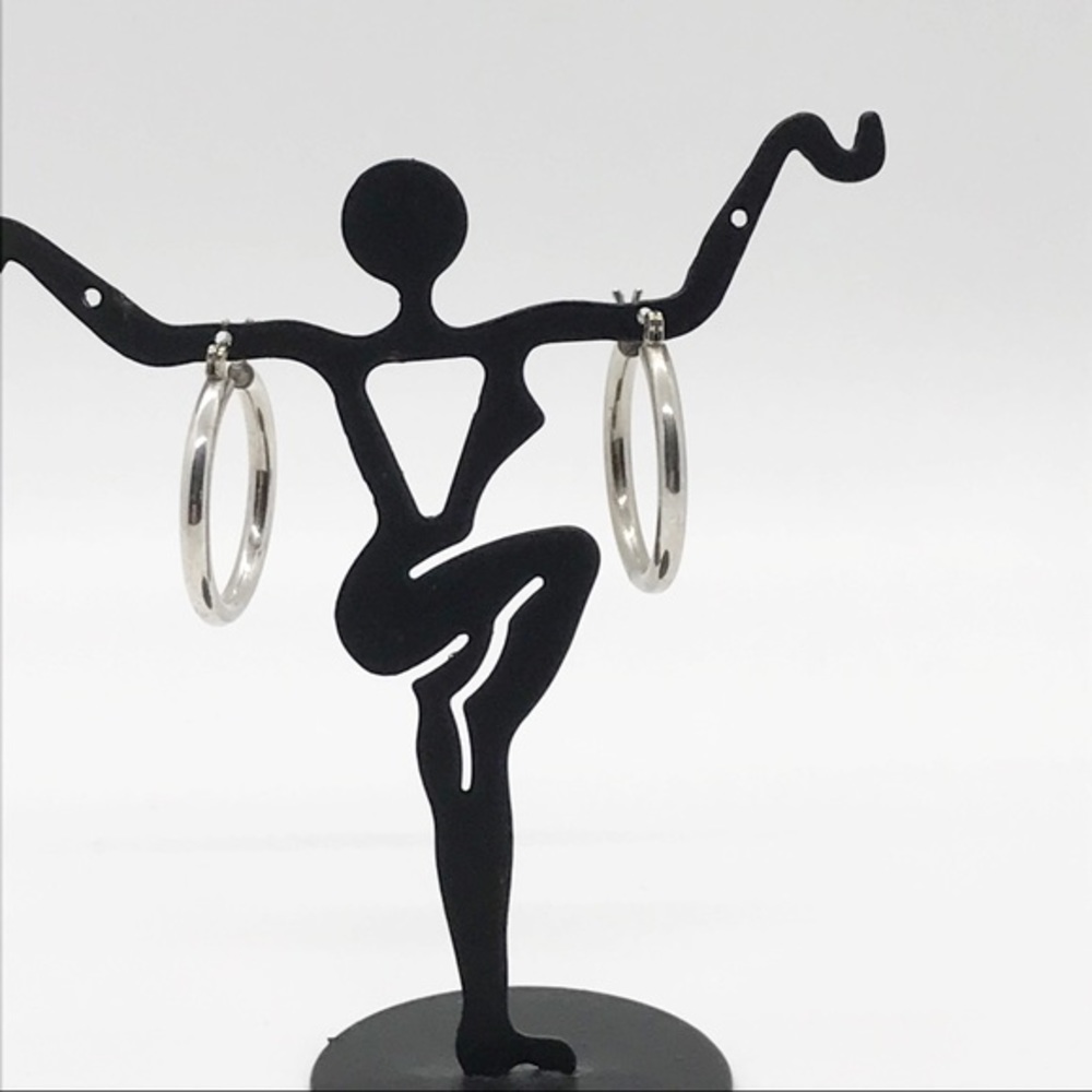 7/8” Thick Silver-Toned Hoop Earrings, EUC